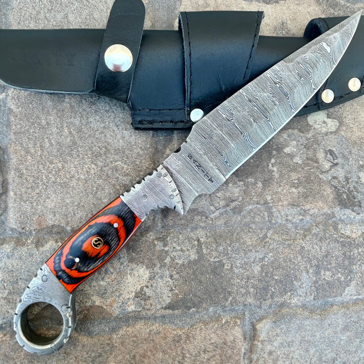 11” Al Capone - Orange & Black Wood - Damascus - Horizontal & Vertical Carry - AC02