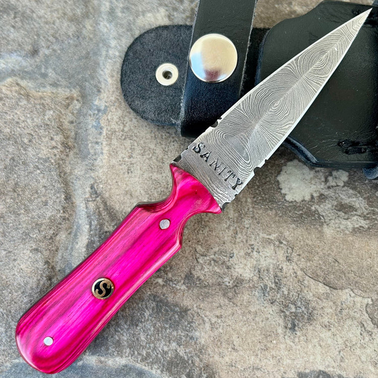 6" Bonnie & Clyde - Pink Wood - Damascus - Horizontal & Vertical Carry - BC03