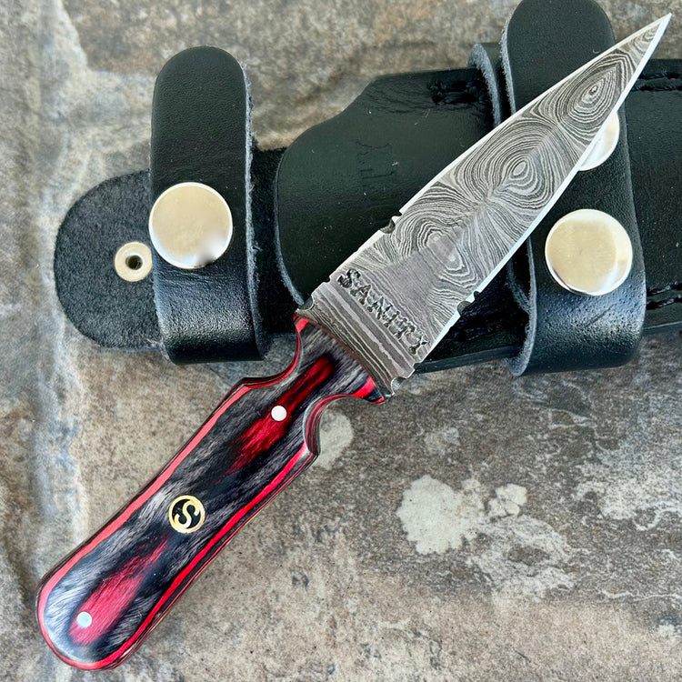 6" Bonnie & Clyde - Red & Black Wood - Damascus - Horizontal & Vertical Carry - BC02