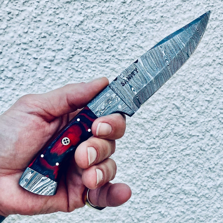 8.5" Lucky Luciano - Red & Black Wood - Damascus - Horizontal & Vertical Carry - LL05