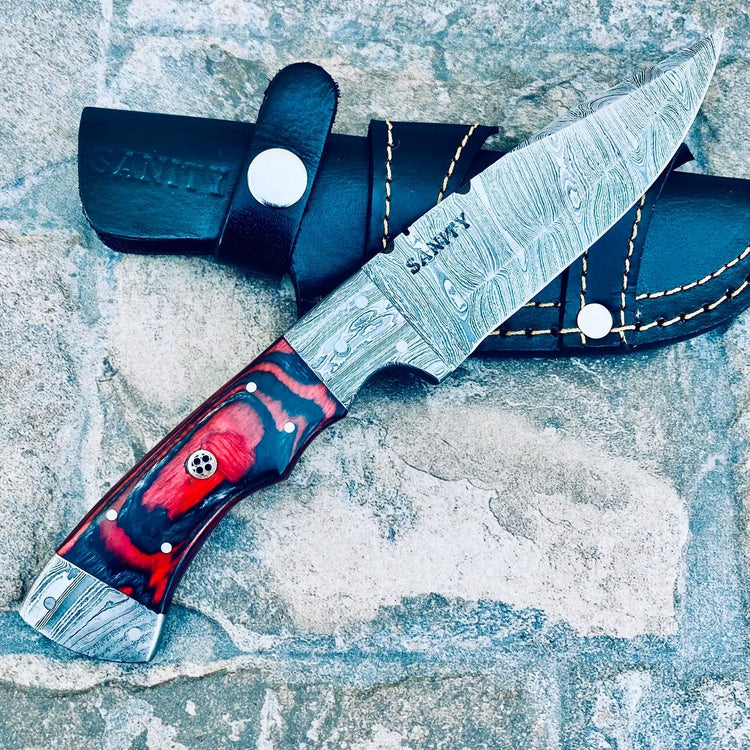 8.5" Lucky Luciano - Red & Black Wood - Damascus - Horizontal & Vertical Carry - LL05