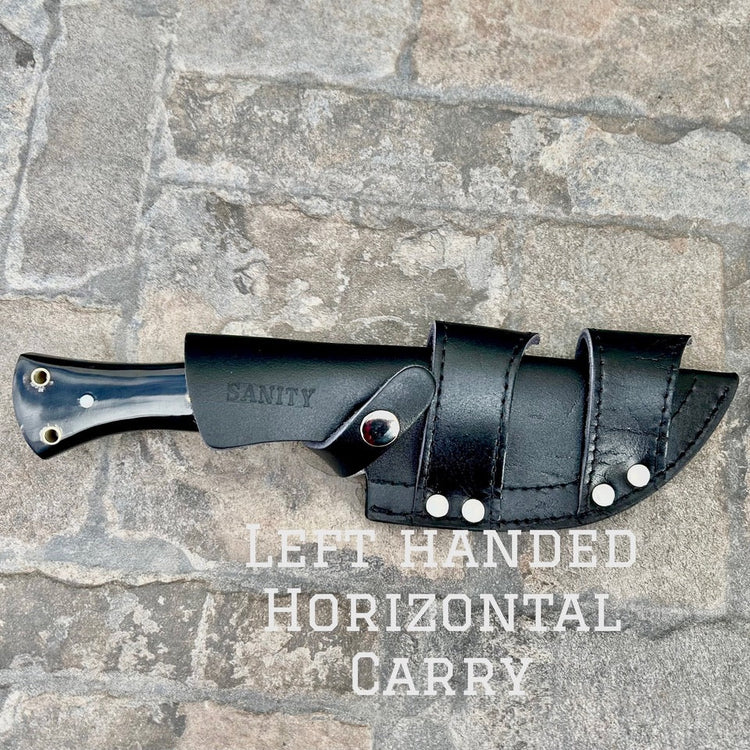 SANITY JEWELRY® Steel Left Handed Horizontal Rough Rider Series - Asshole - D2 Steel - Buffalo Horn - Horizontal & Vertical Carry - 10" - CUS13