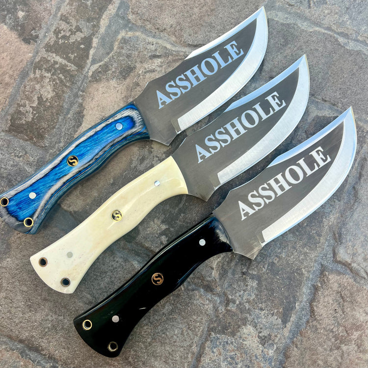 SANITY JEWELRY® Steel Rough Rider Series - Asshole - D2 Steel - Blue & Black Wood - Horizontal & Vertical Carry - 10" - CUS15