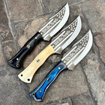 SANITY JEWELRY® Steel Rough Rider Series - We The People - D2 Steel - Blue & Black Wood - Horizontal & Vertical Carry - 10" - CUS12